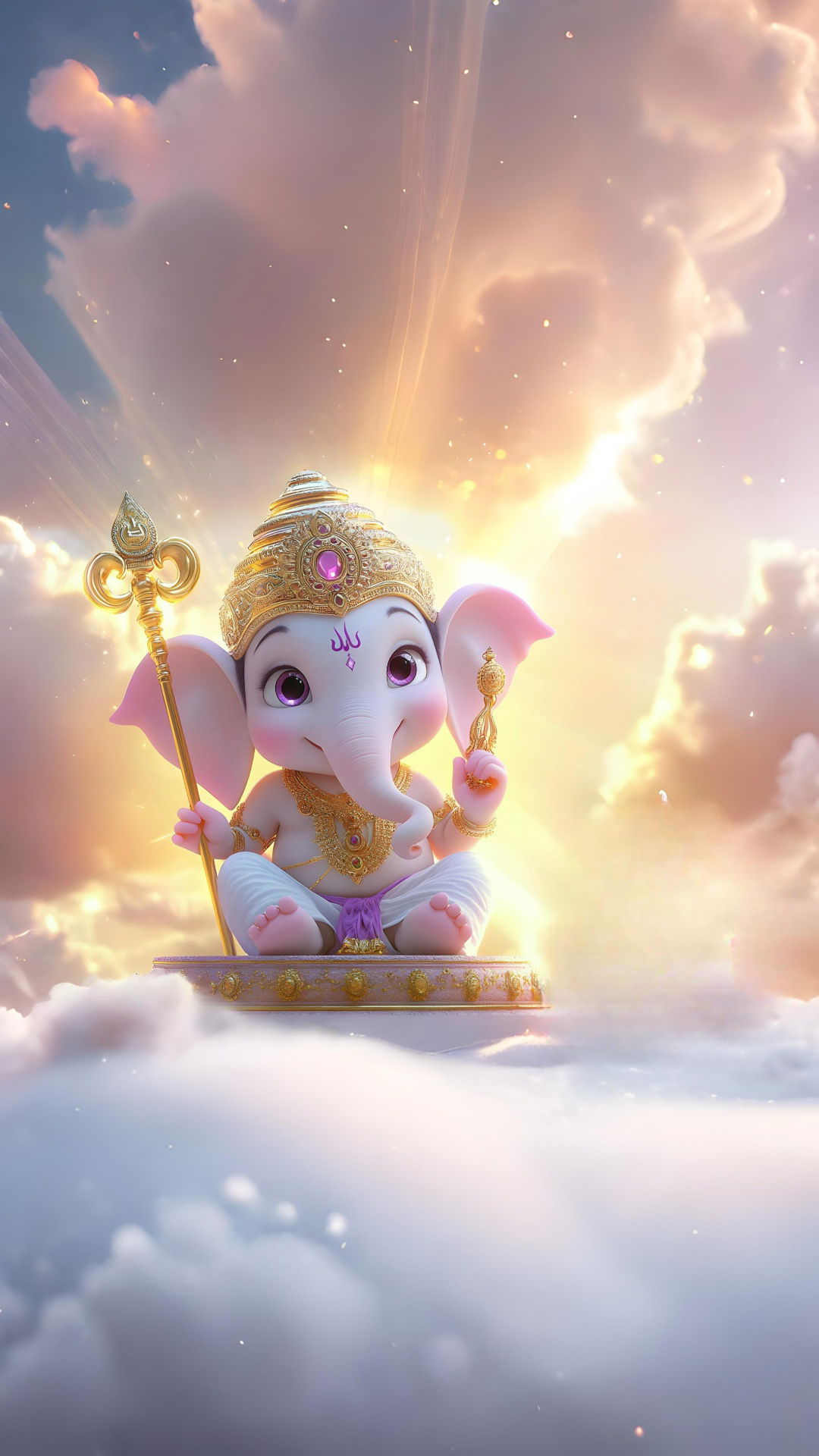 Lord Ganesha seated on clouds