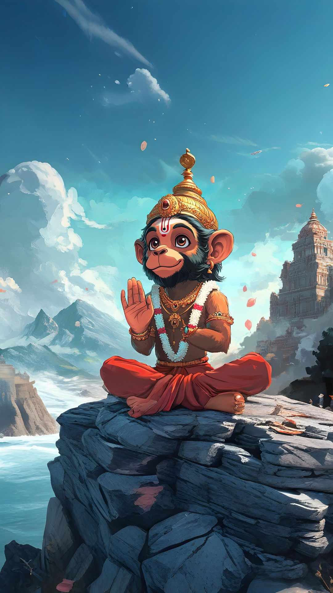 Hanumanji offering Namaste from a mountaintop