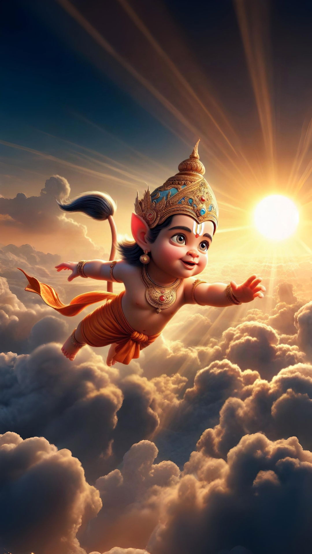 Flying Hanuman, child deity, devotional image