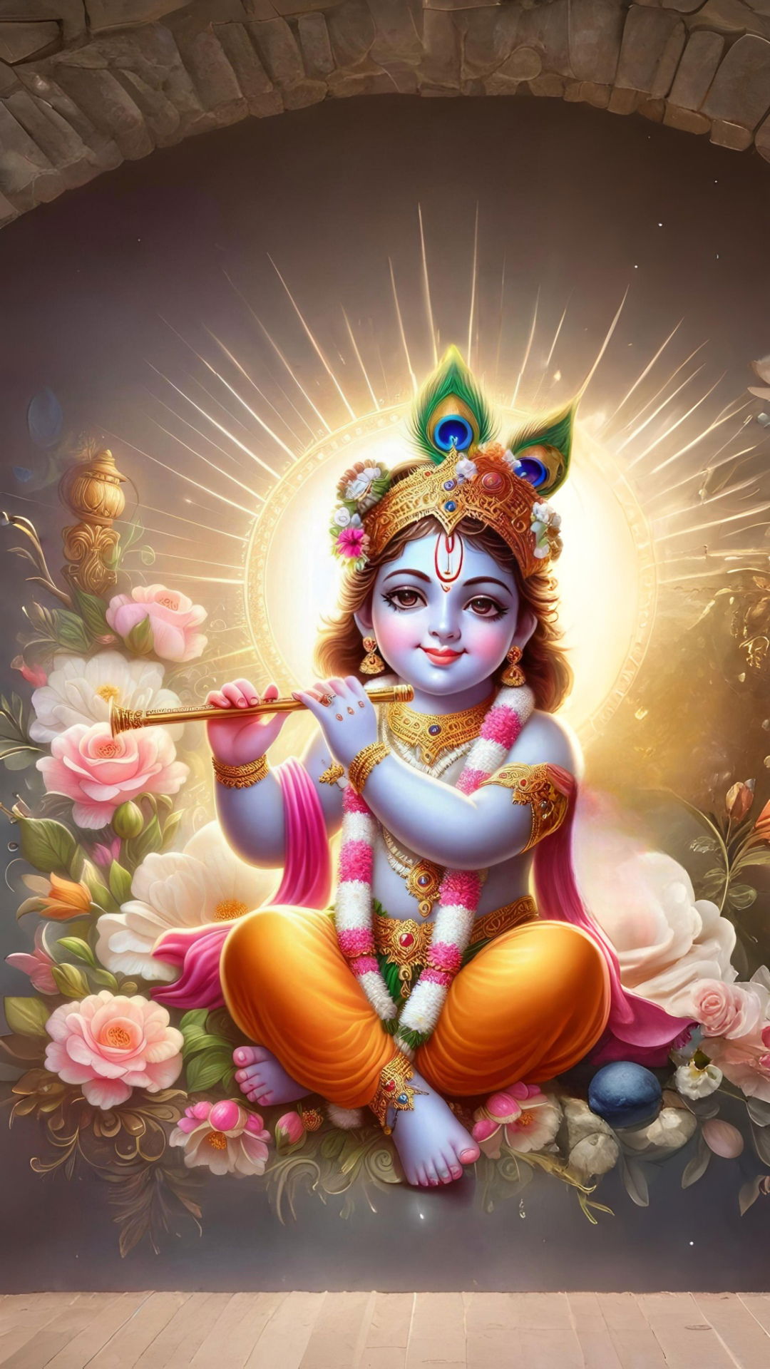 Baby Krishna playing flute divine wallpaper