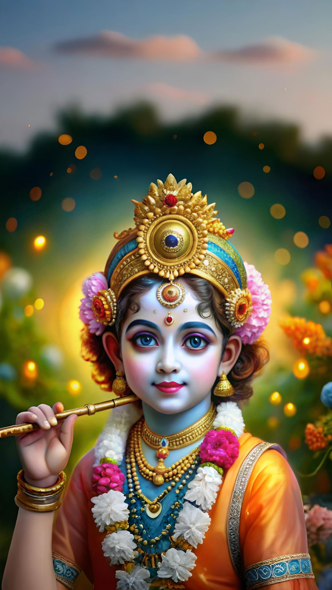 Cute baby Krishna playing the flute