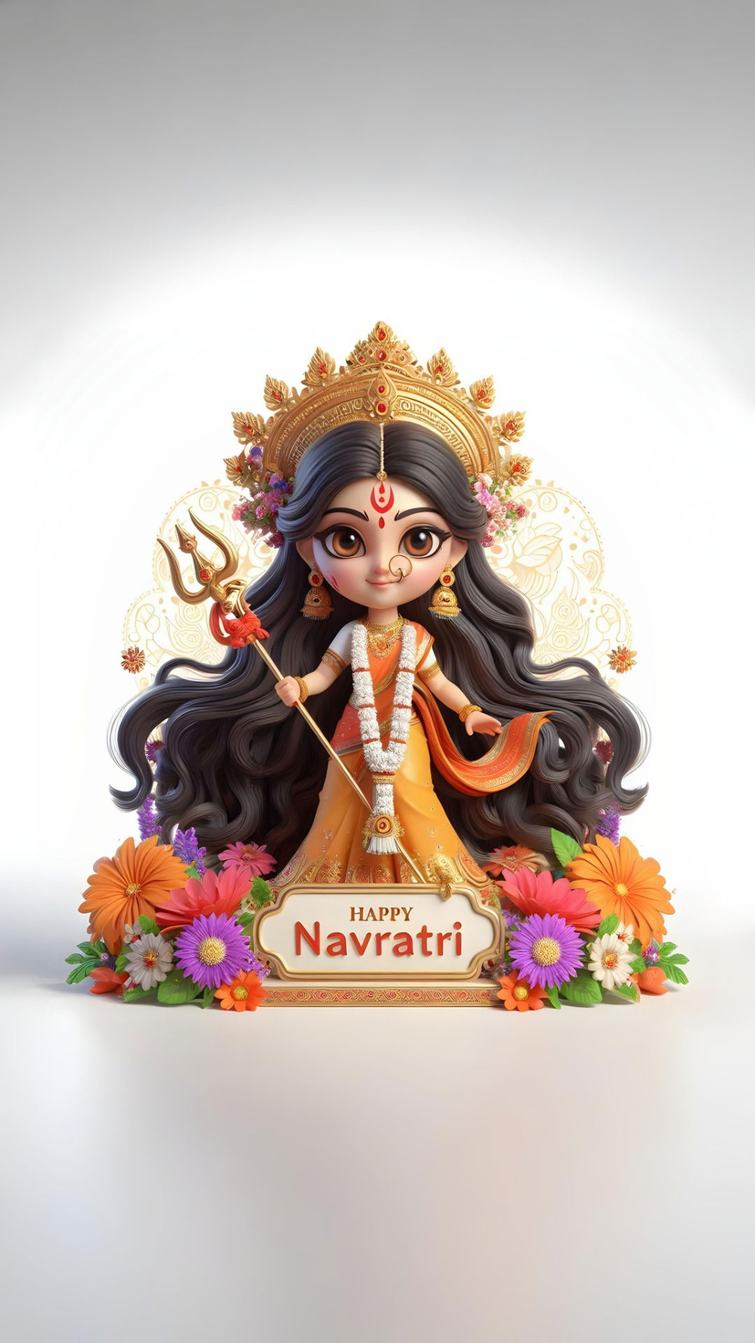 Goddess Durga amidst colorful flowers