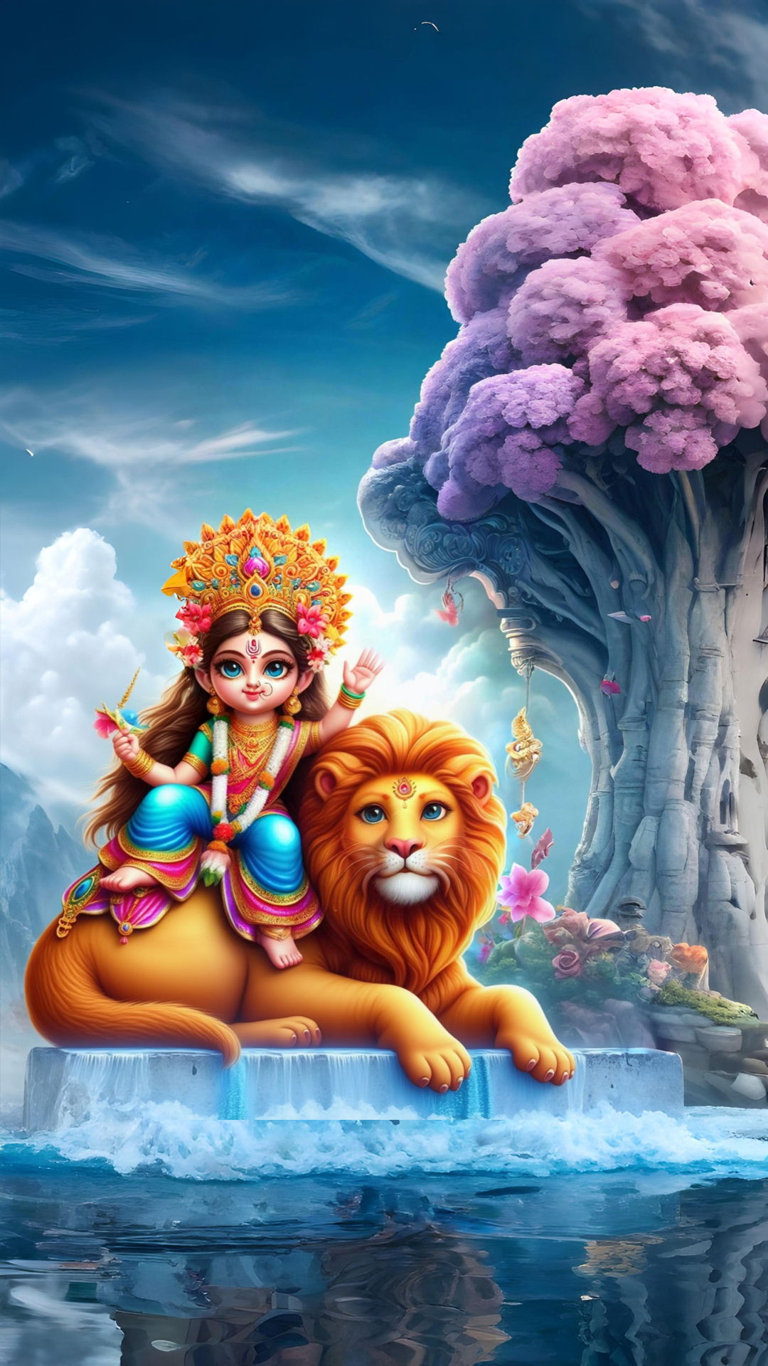 Goddess Durga riding a lion