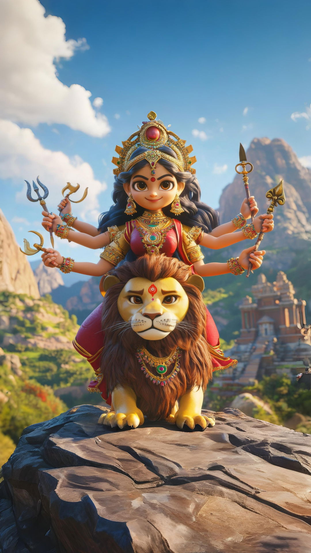 Goddess Durga on a lion, majestic