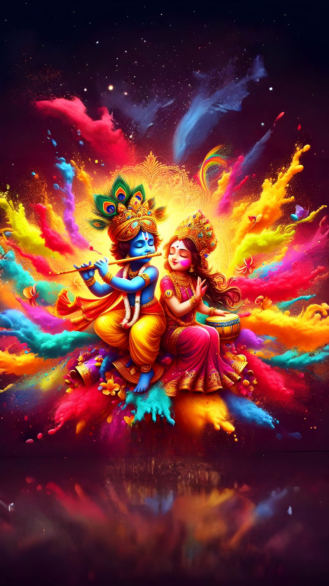 Krishna Radha Holi colorful divine wallpaper