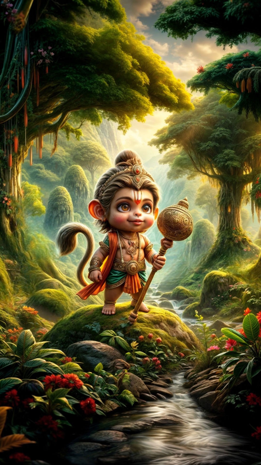 Little Hanuman standing in a jungle.