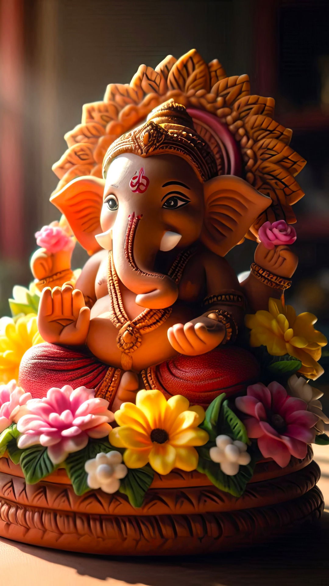 Ganesha surrounded by colorful flowers
