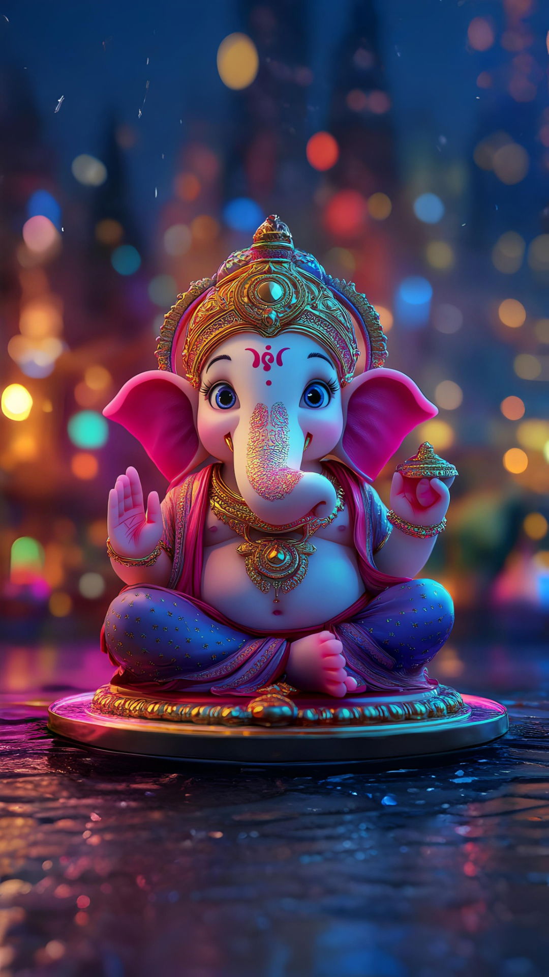 Lord Ganesha in a colorful setting