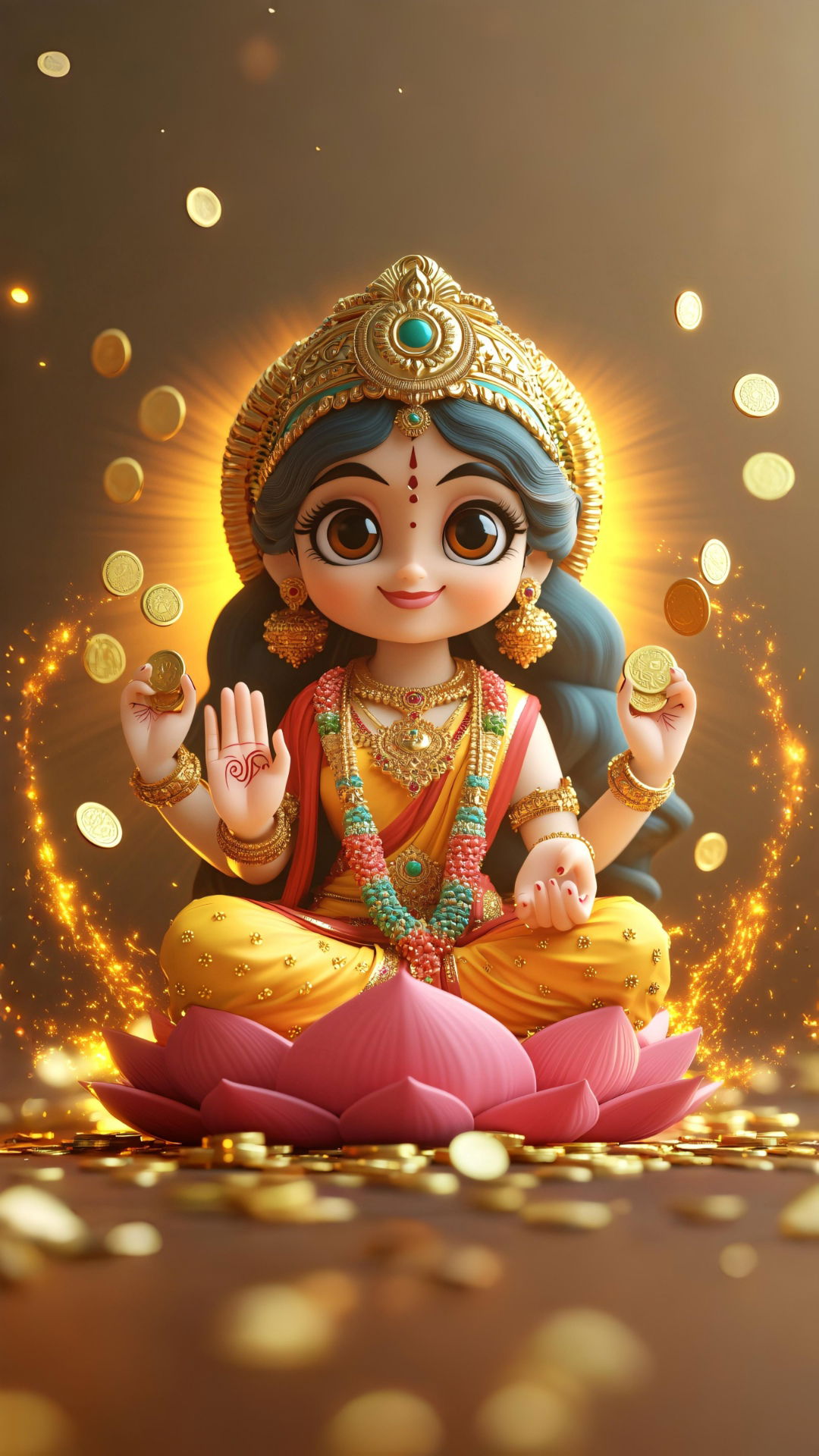 Goddess Lakshmi seated on a lotus
