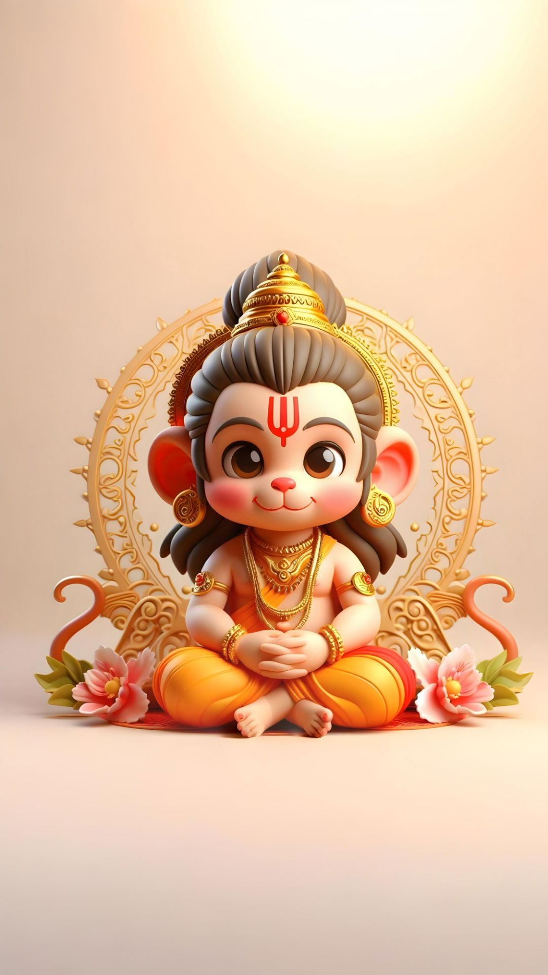 Hanuman seated with lotus flowers