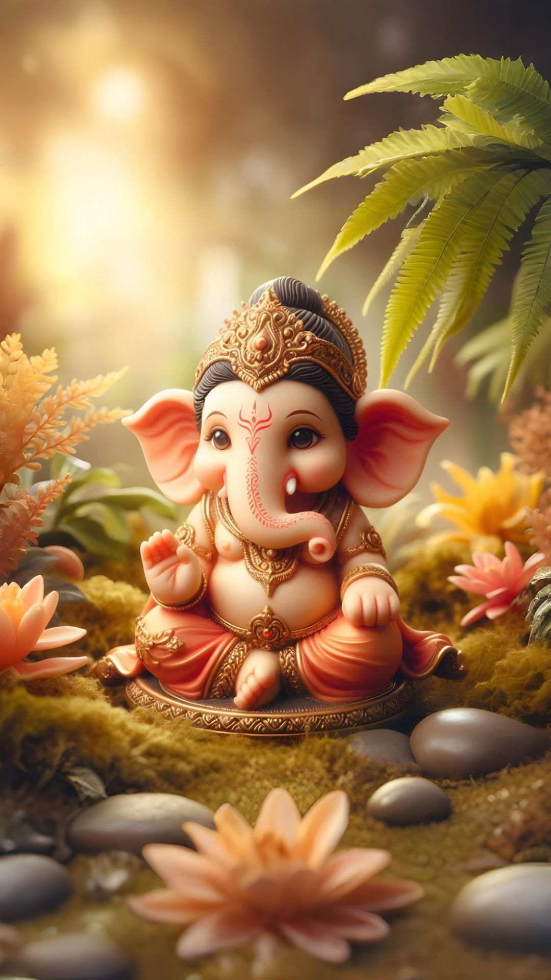 Lord Ganesha amidst lotus flowers
