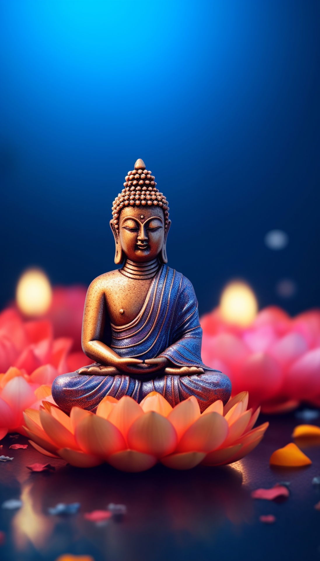 Buddha meditating on lotus flower