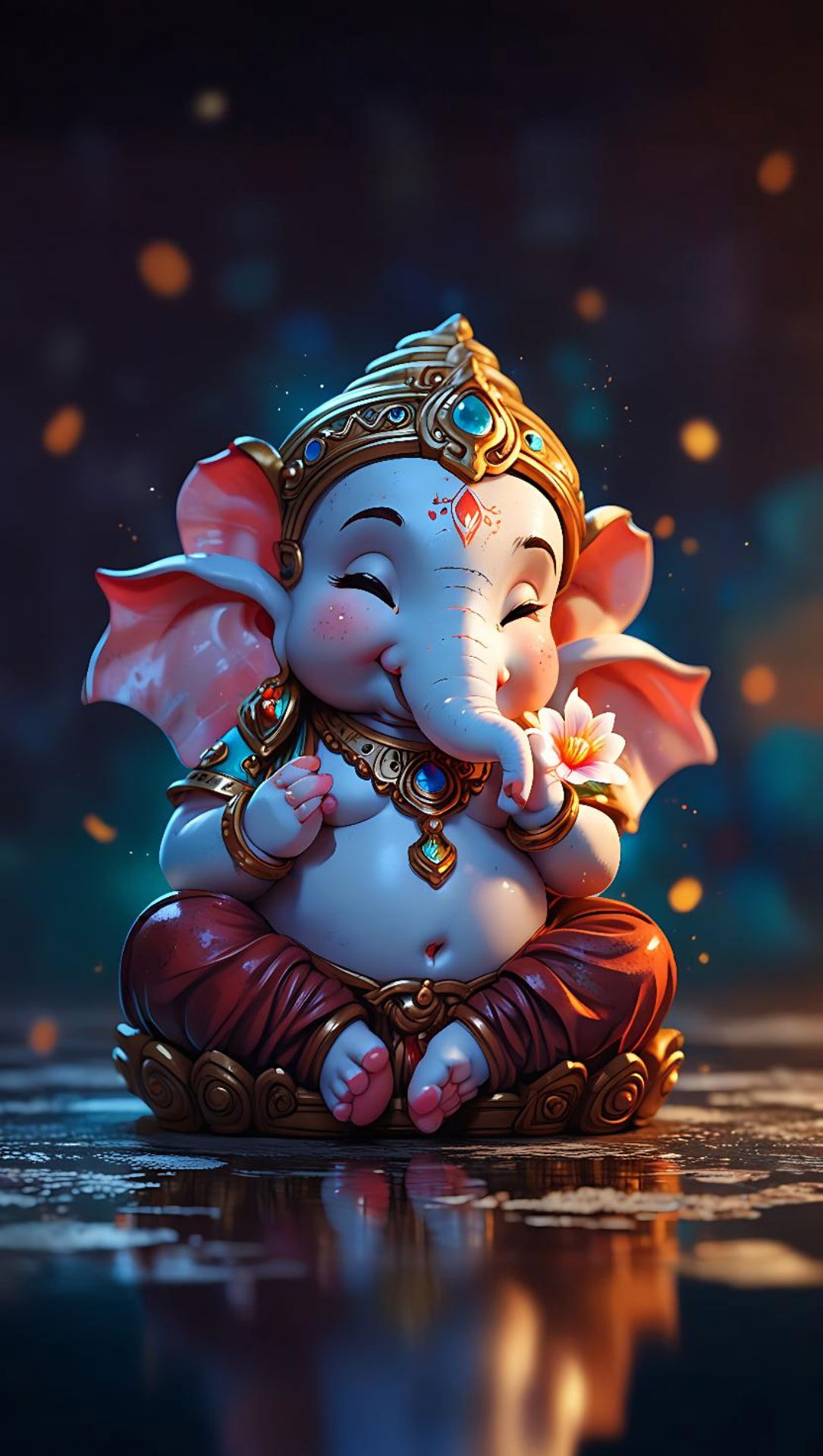 Adorable Ganesha holding a lotus flower
