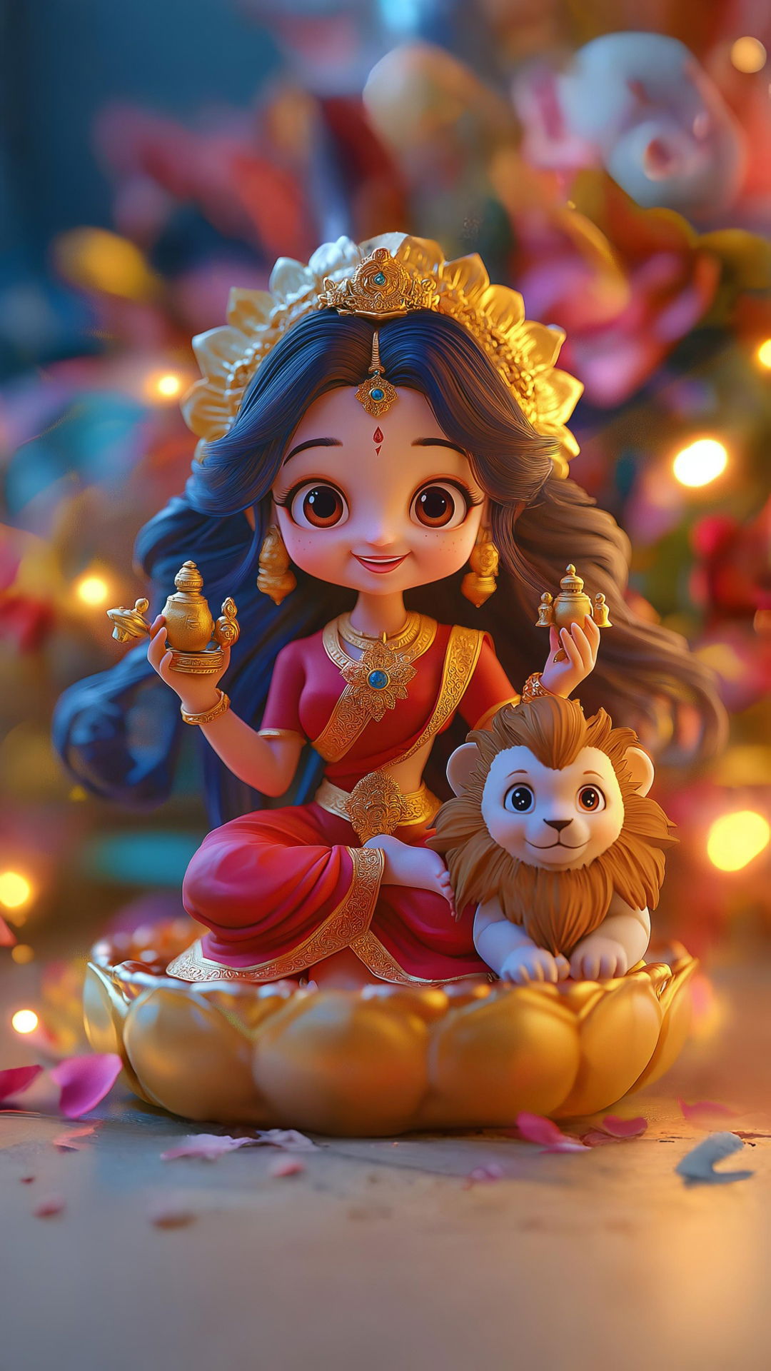Goddess Lakshmi seated on lotus with lion