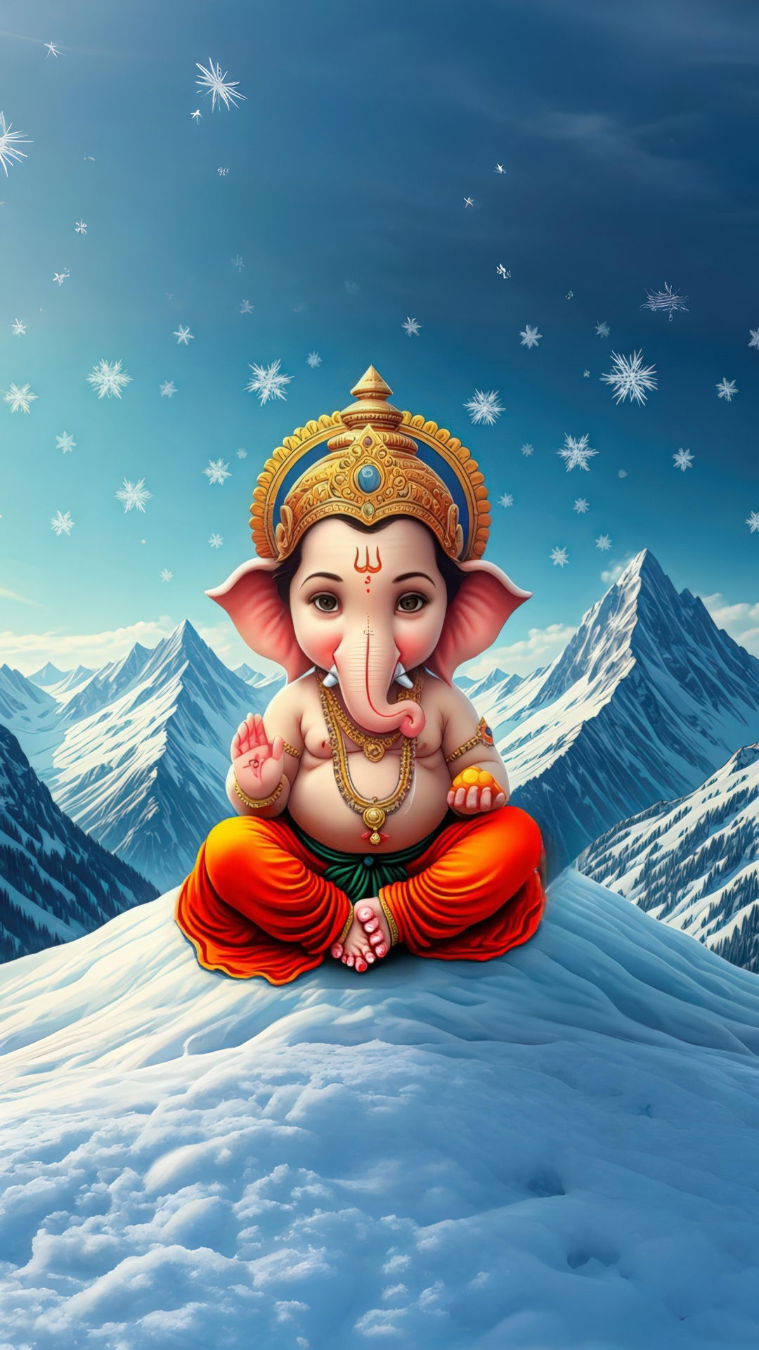 Ganesha amidst snowy mountains