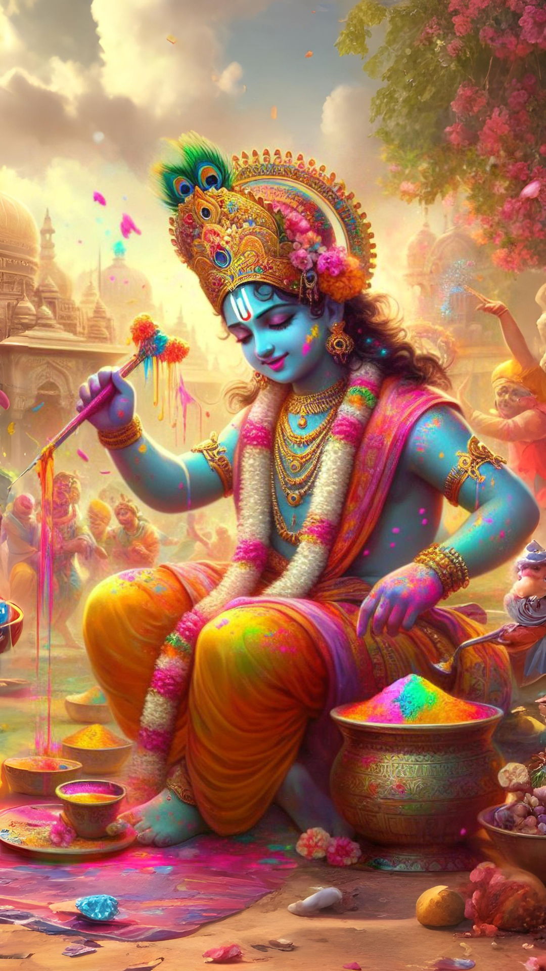 Krishna playing Holi with devotees