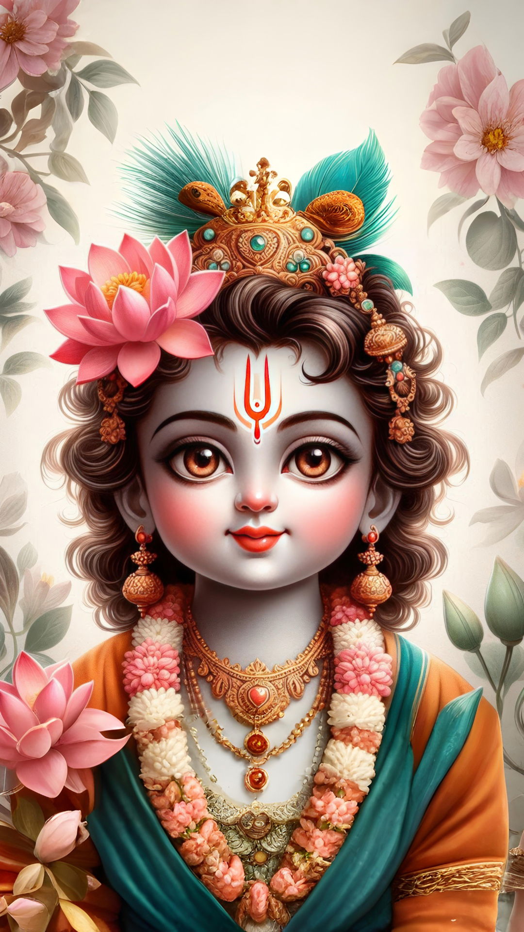 Adorable baby Krishna with peacock feather