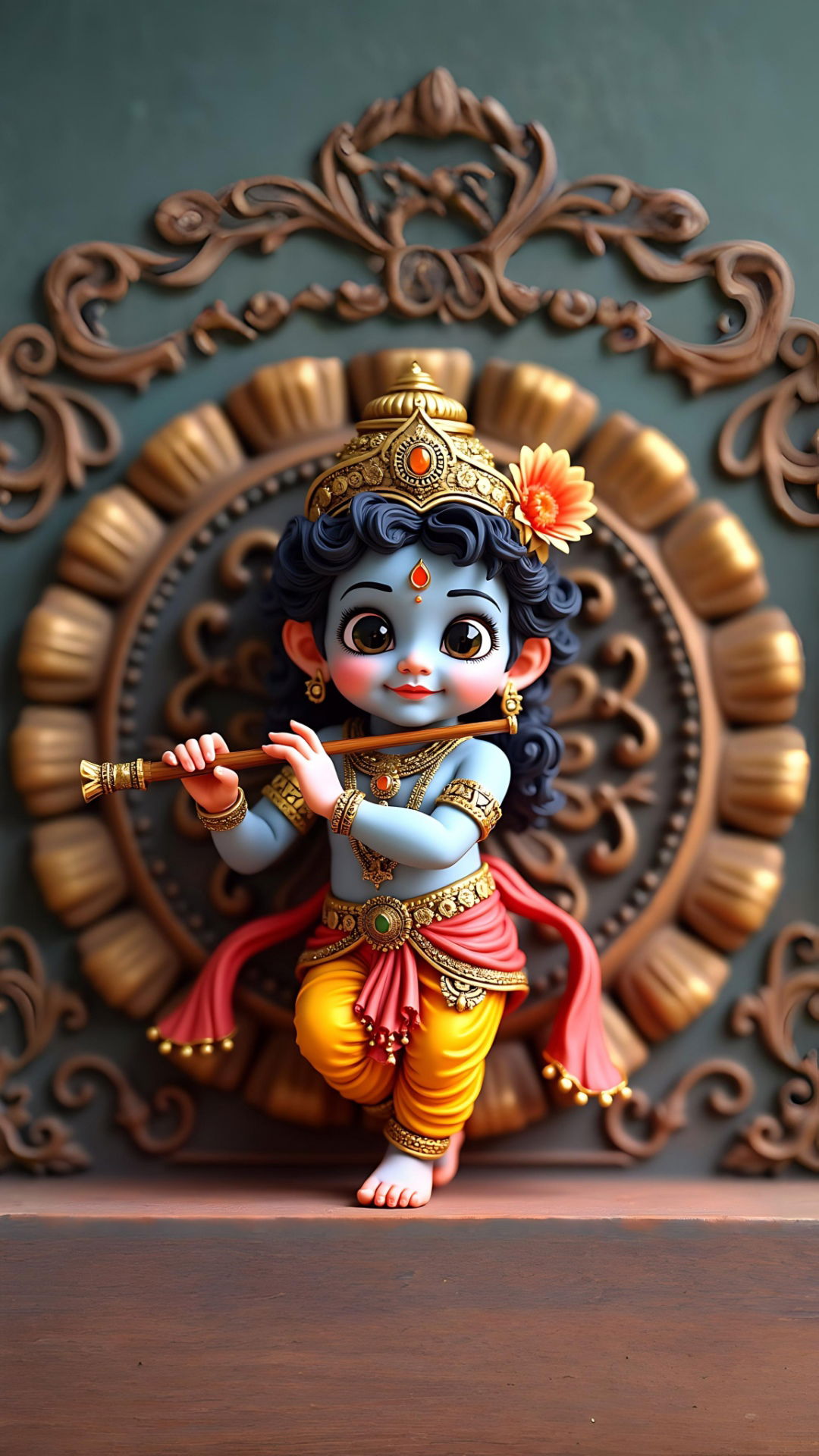 Baby Krishna playing flute divine wallpaper