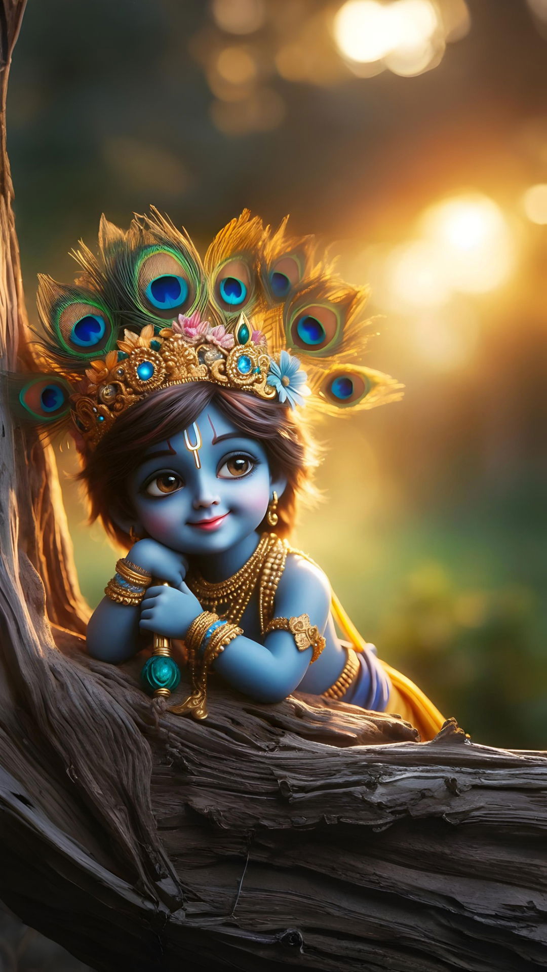 Cute baby Krishna with peacock feather.