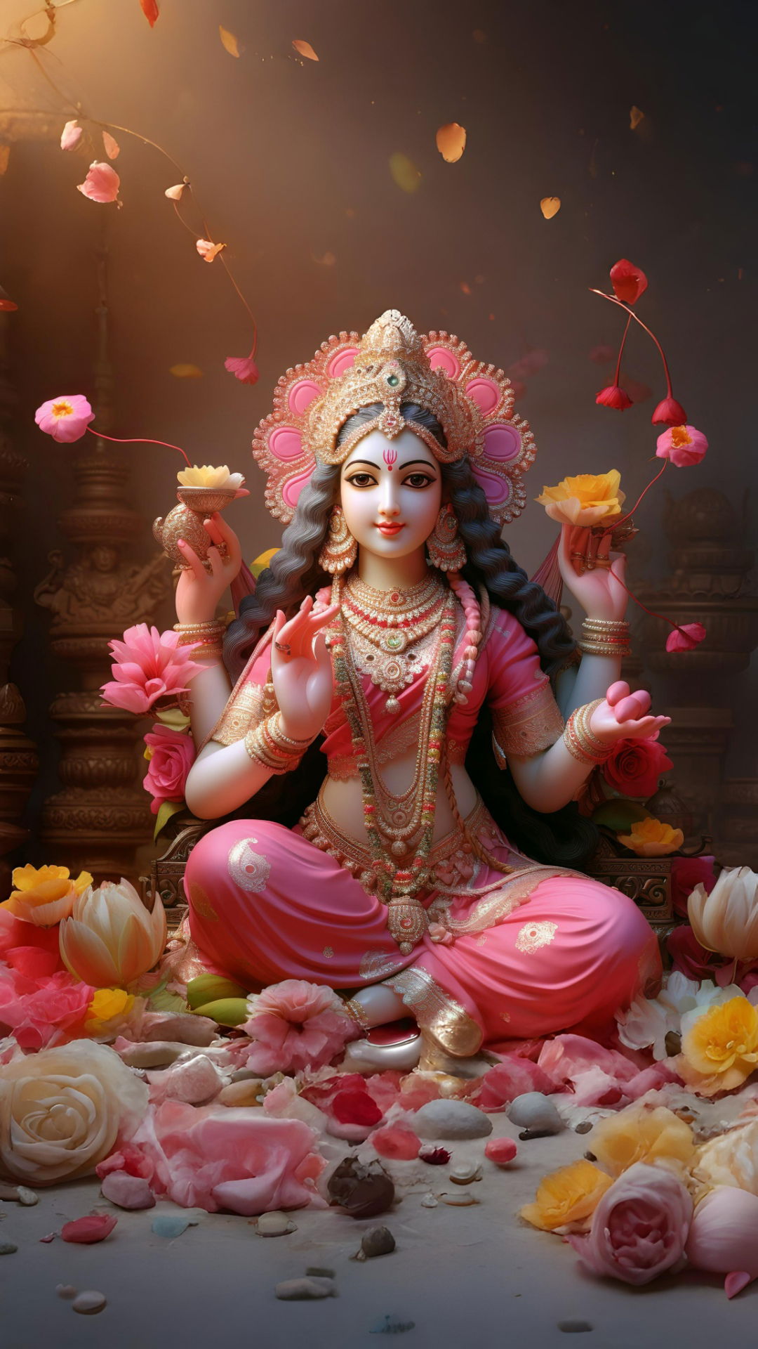 Goddess Lakshmi with lotus flowers