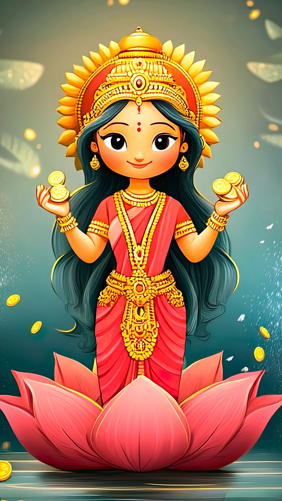 Goddess Lakshmi seated on lotus flower
