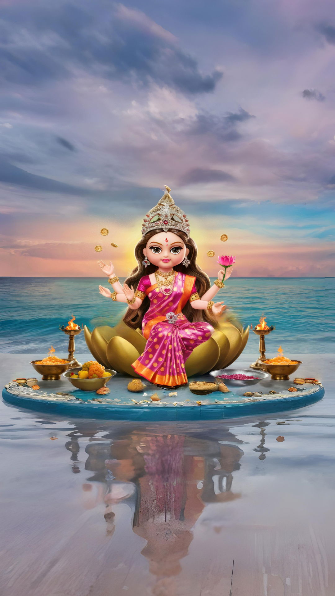 Lakshmi Devi seated on a lotus