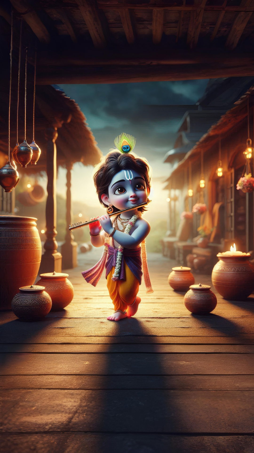 Cute Krishna playing a flute
