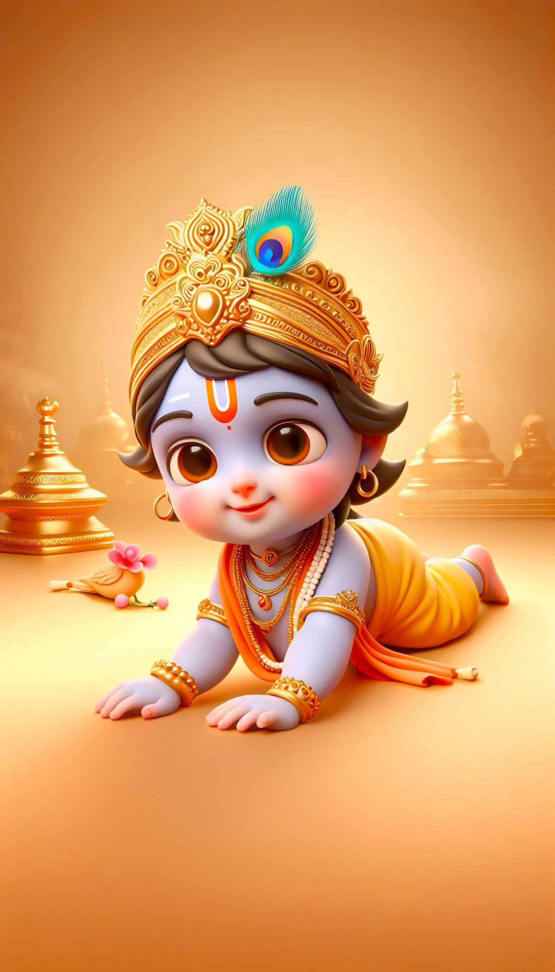 Cute baby Krishna crawling playfully.