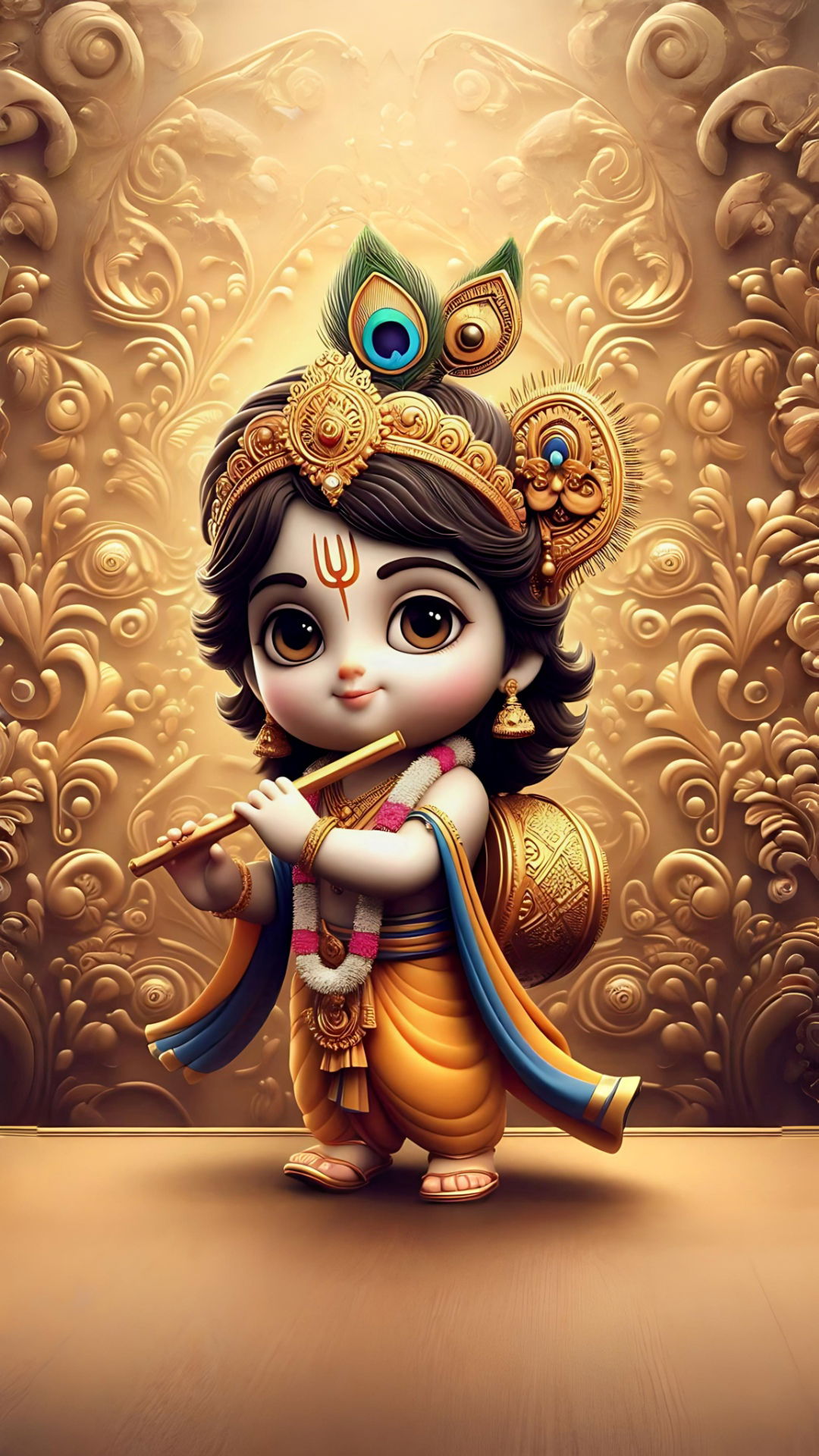 Cute Krishna playing flute wallpaper