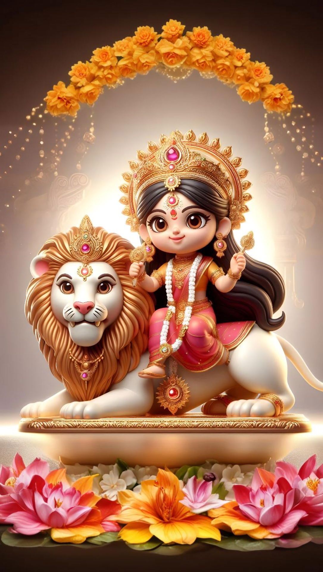 Goddess Durga rides a majestic lion