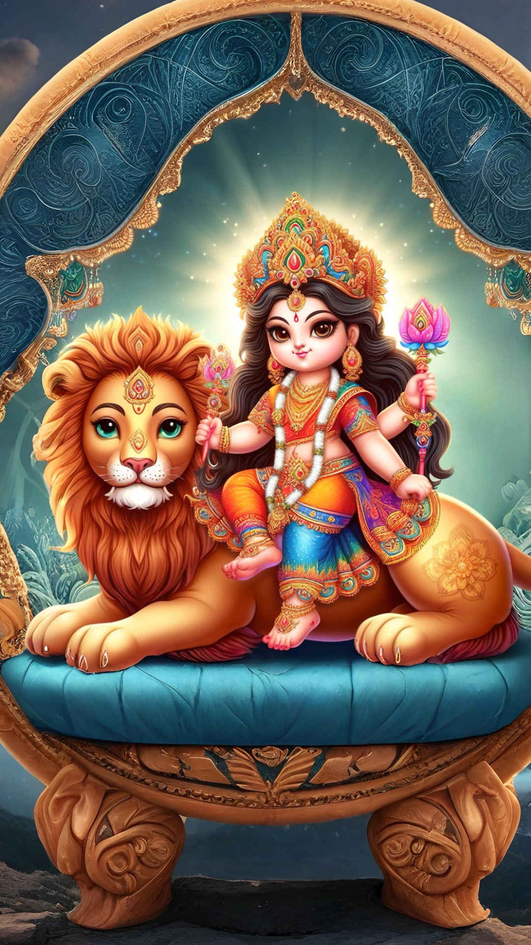 Durga Maa riding a majestic lion