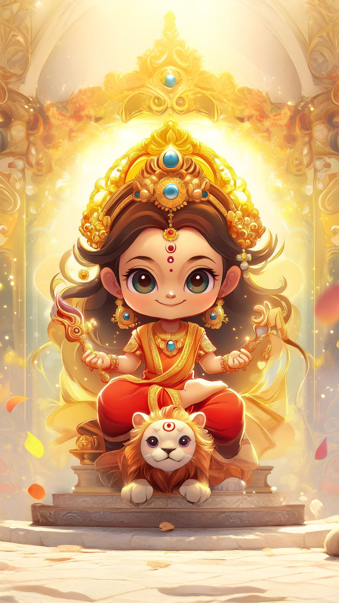 Cute Goddess Durga seated on a throne
