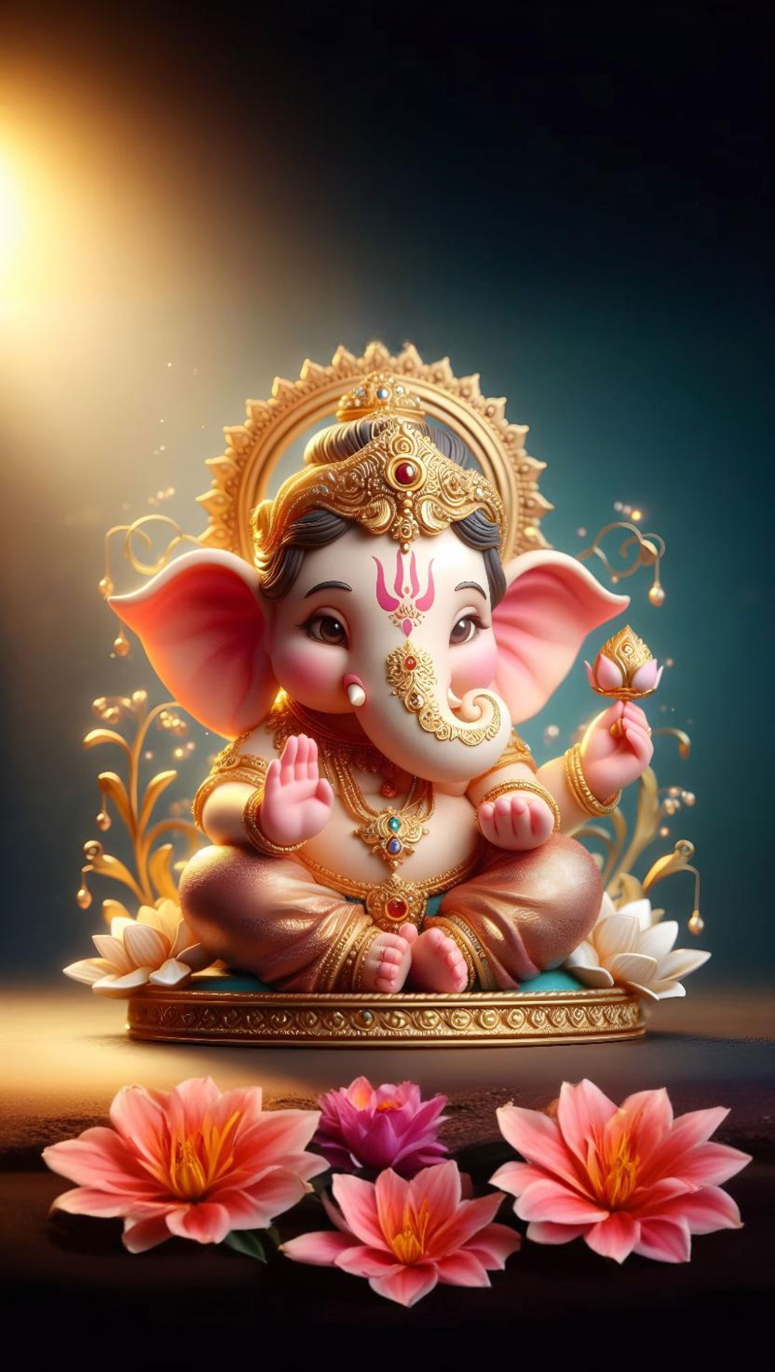 Ganesha seated on lotus blossoms