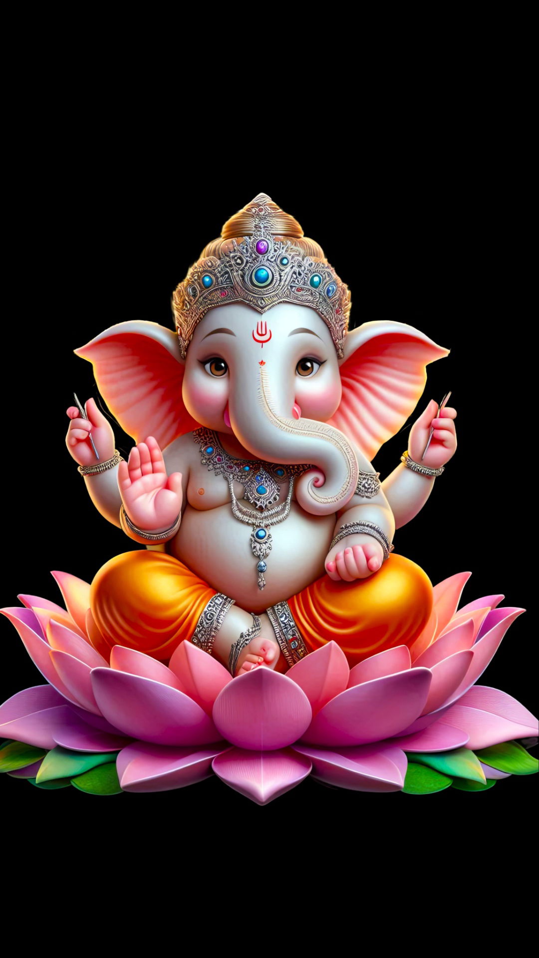 Ganesha seated on a pink lotus