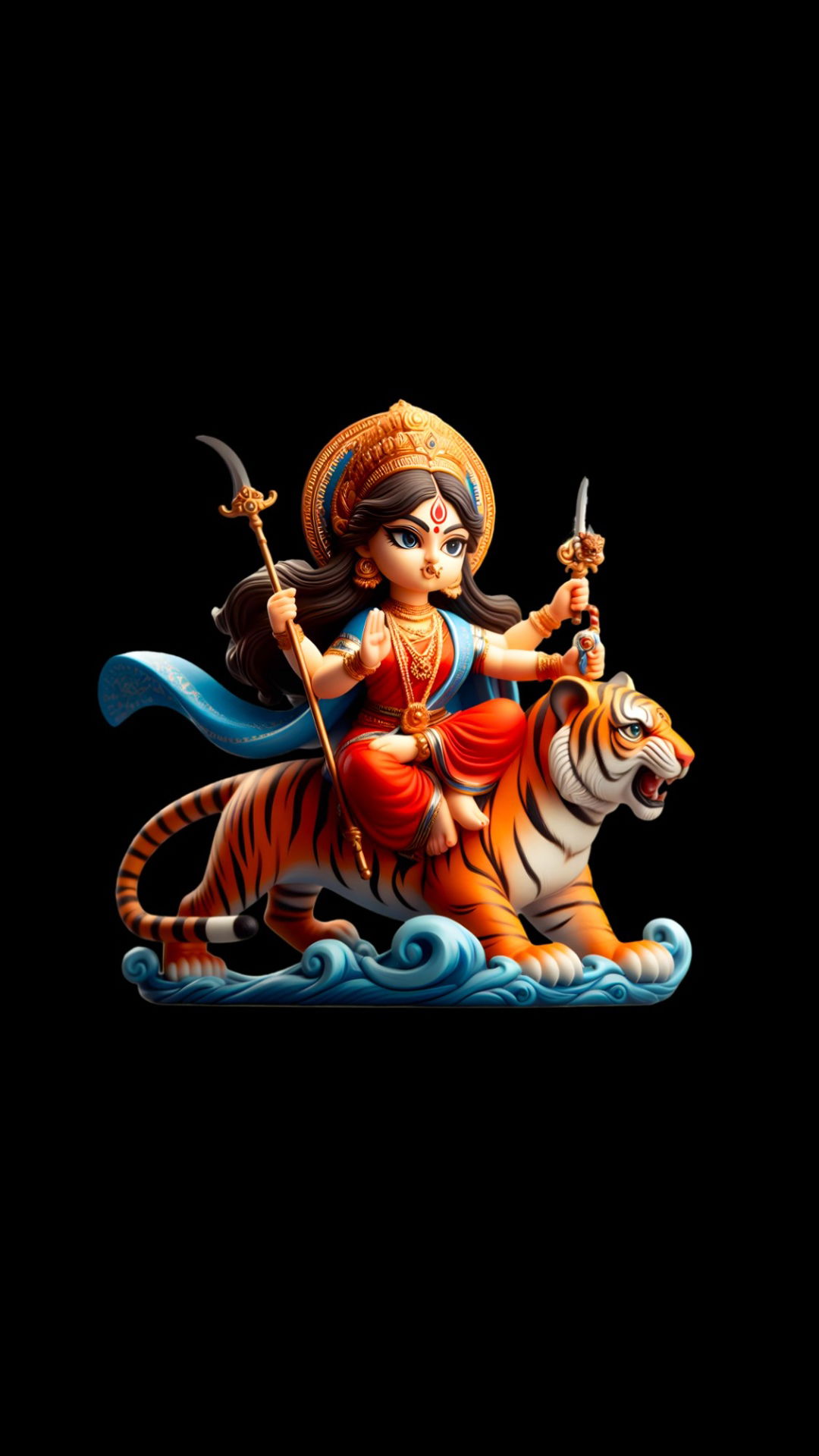 Goddess Durga riding a tiger, fierce