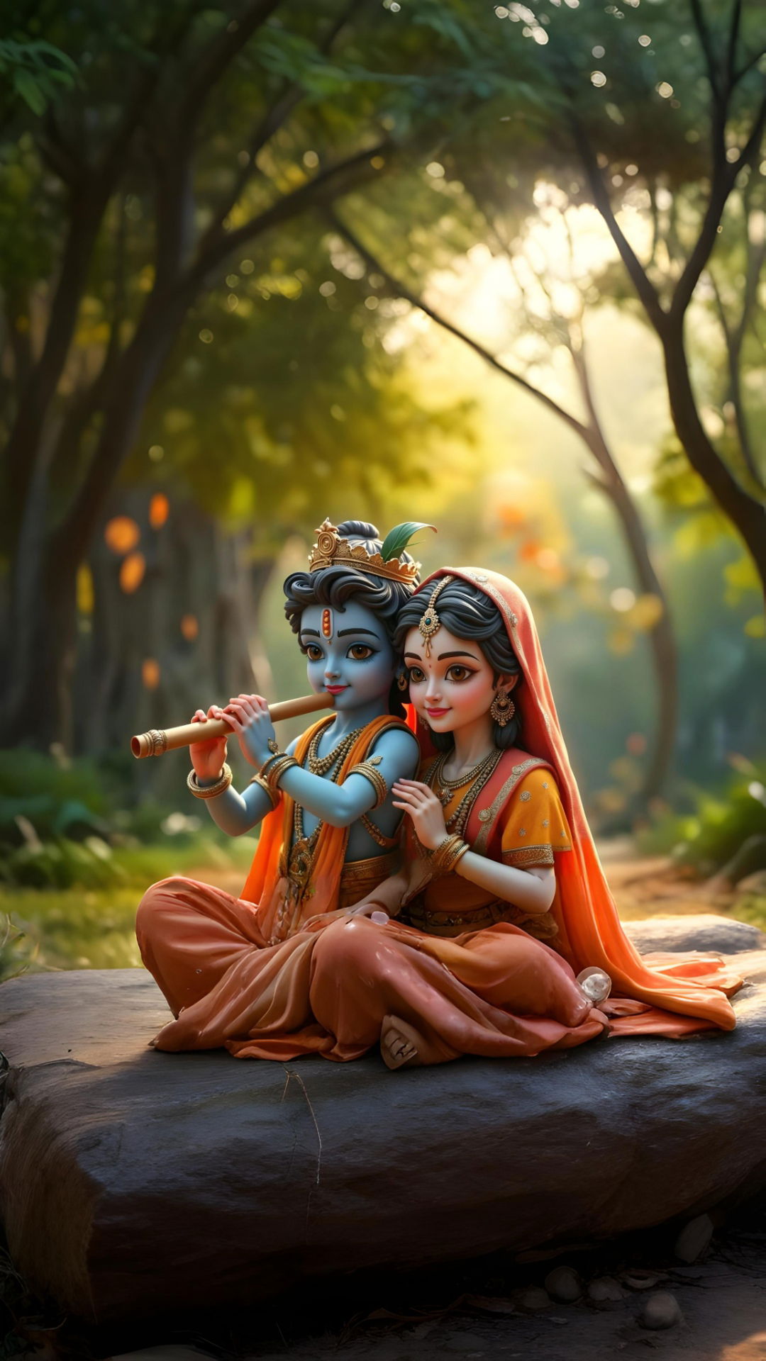 Krishna and Radha in forest setting