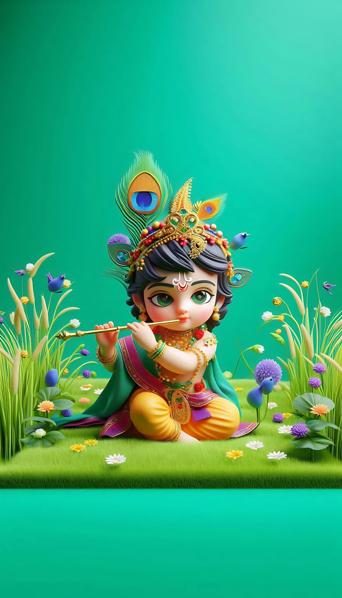 Cute Krishna playing flute in Vrindavan