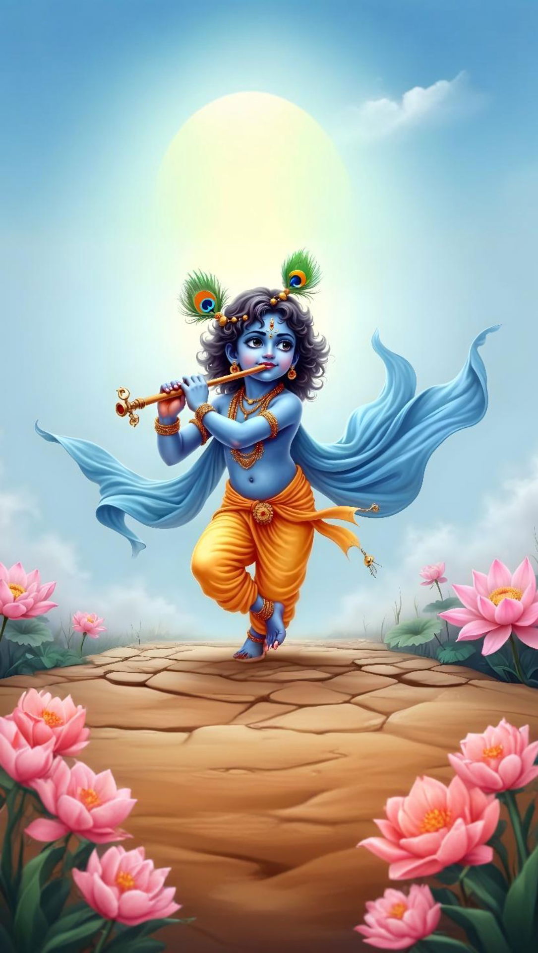 Baby Krishna playing a flute