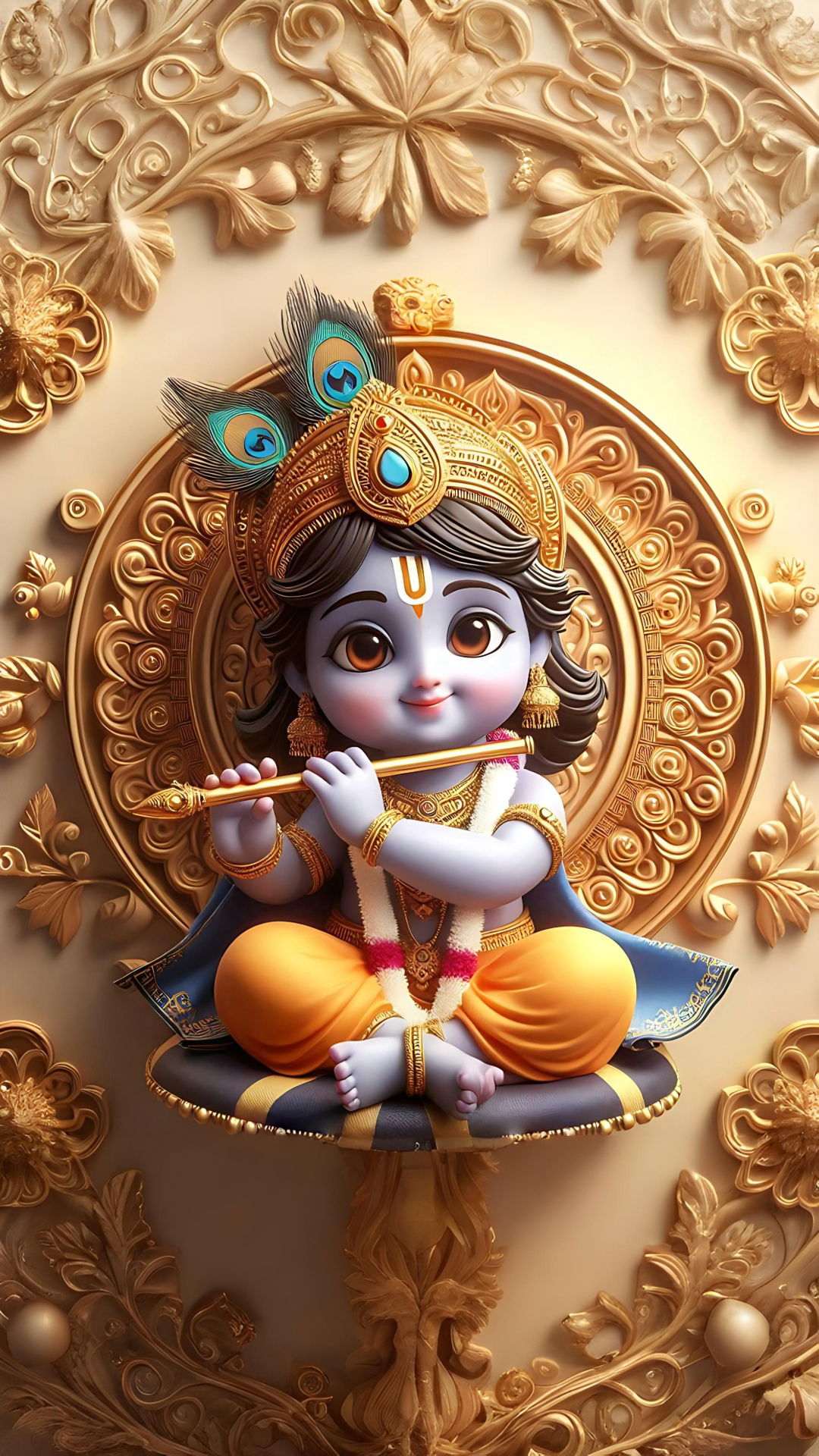 Cute Krishna playing flute wallpaper