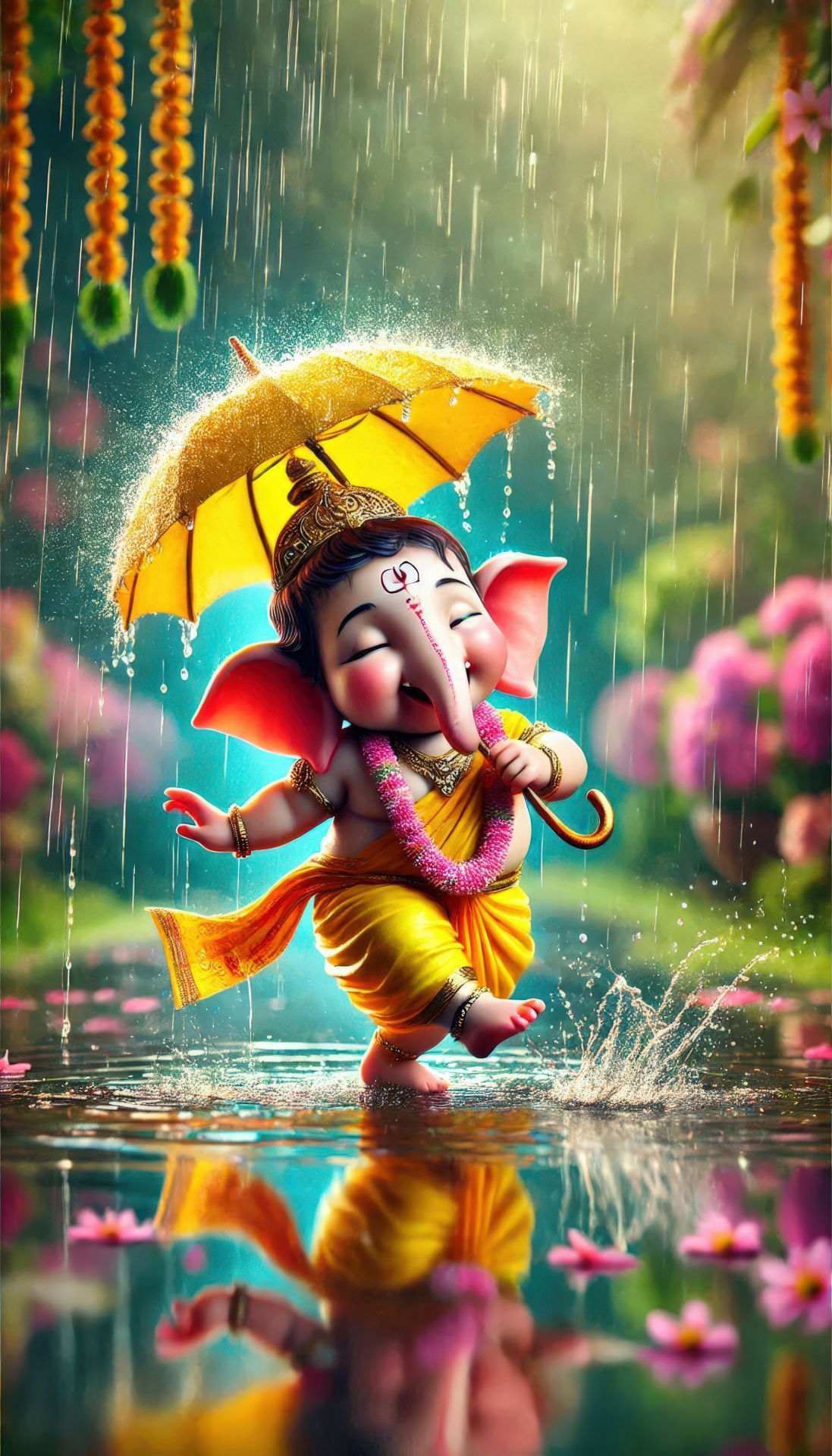 Ganesha joyfully dances in the rain