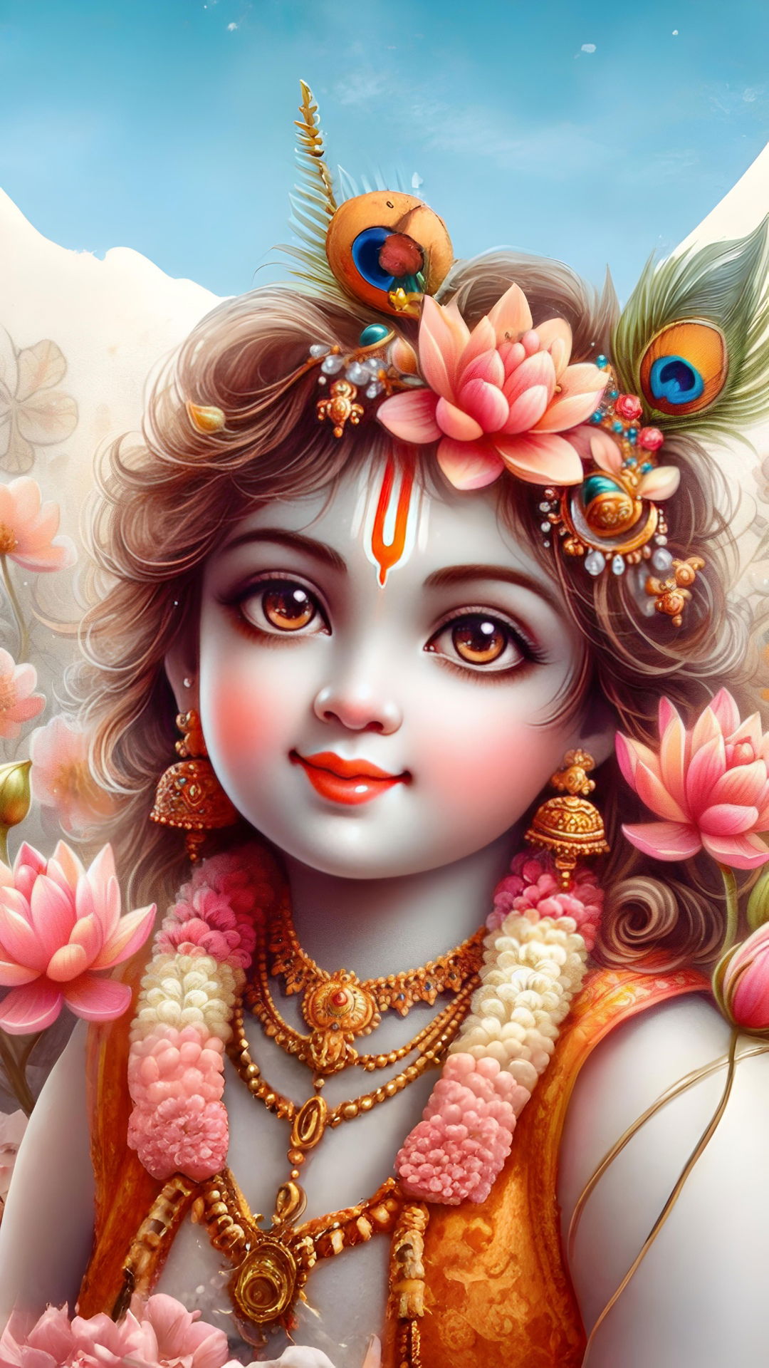 Cute baby Krishna playing flute