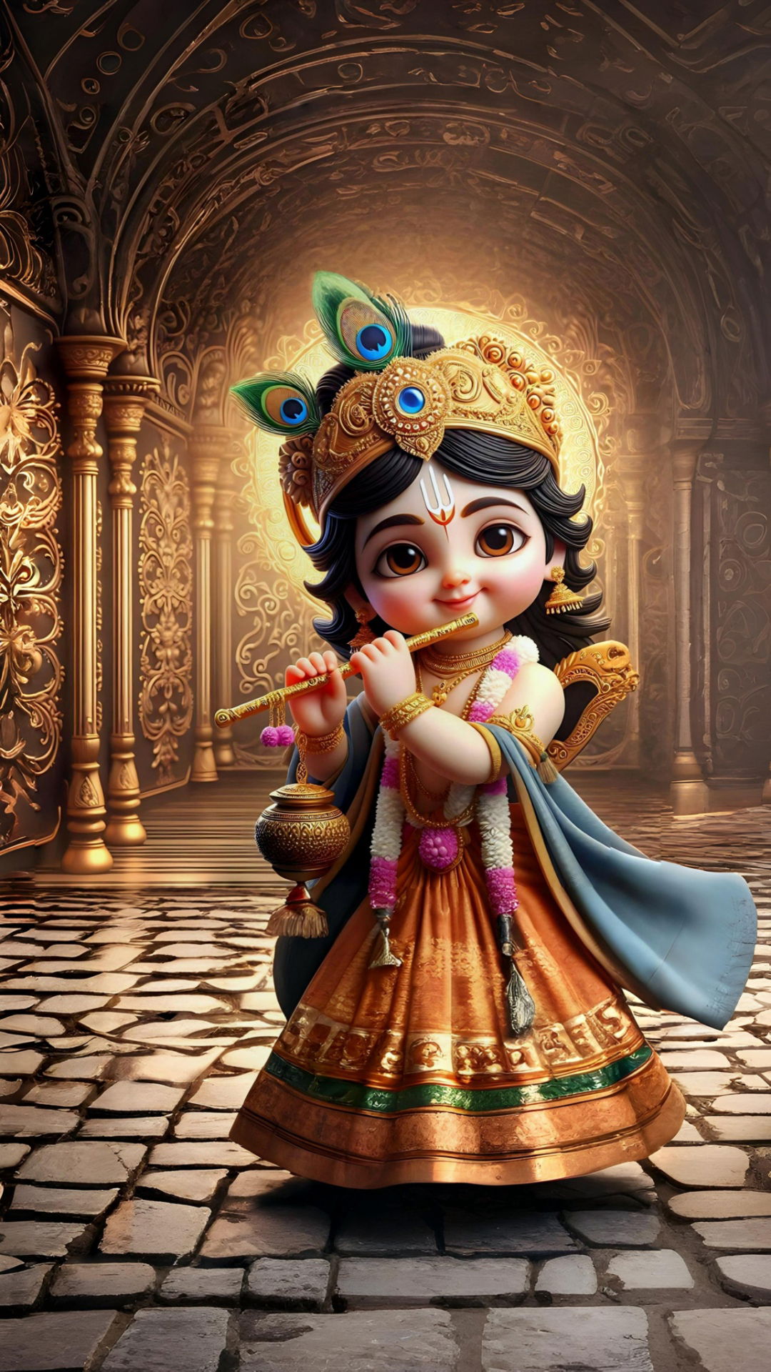 Cute baby Krishna playing the flute