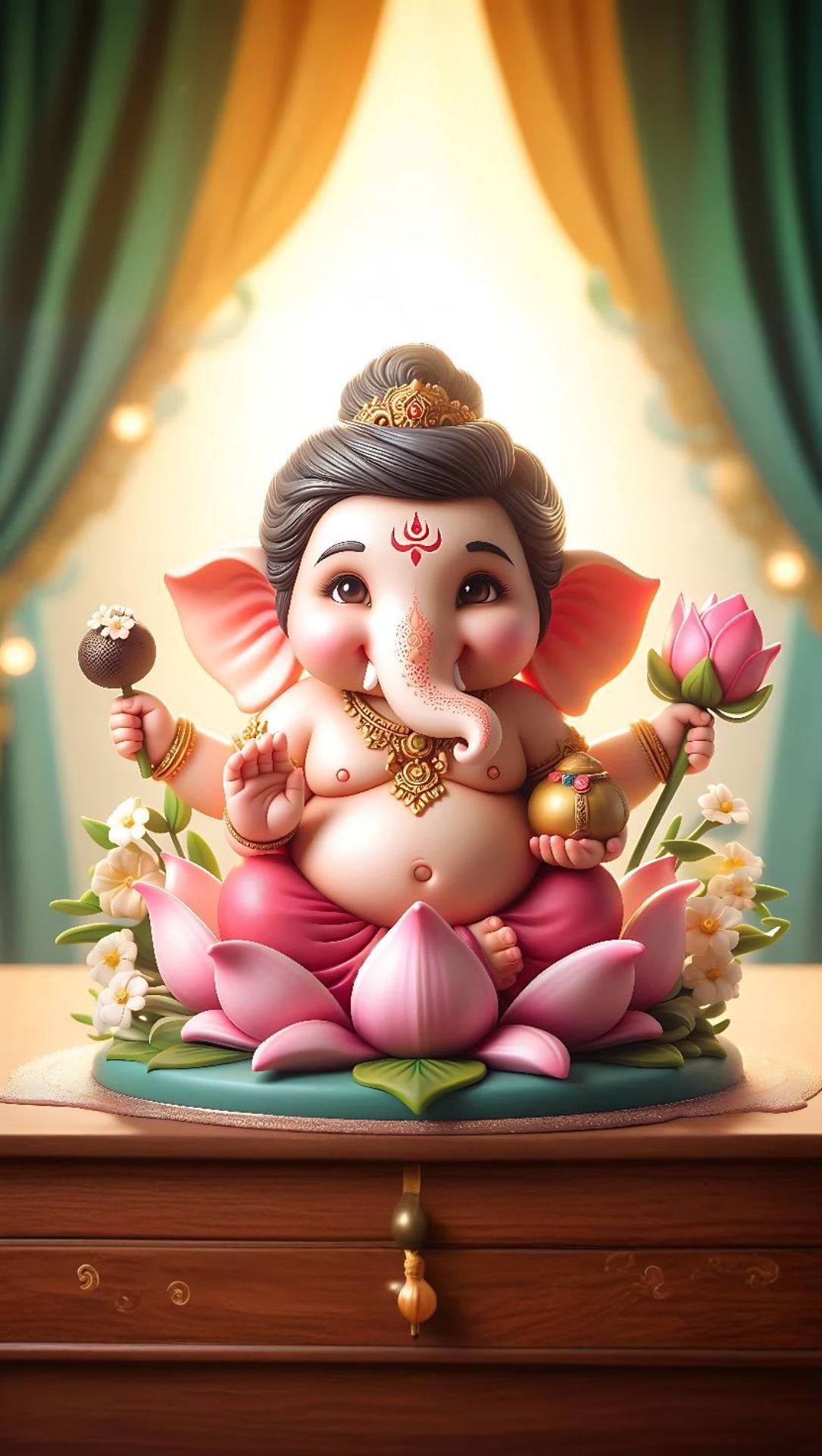Lord Ganesha with lotus and modak
