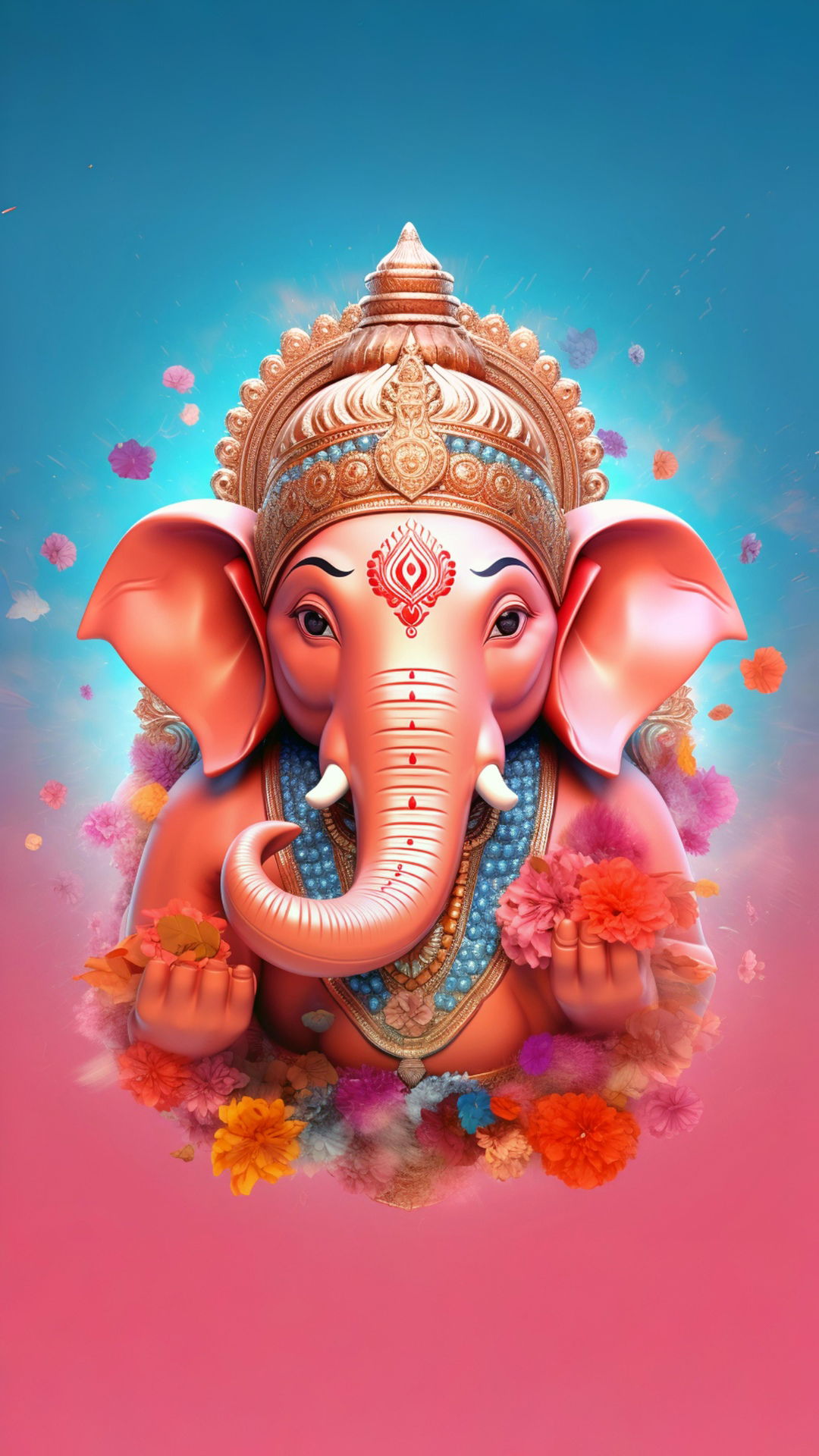 Lord Ganesha with pink flowers