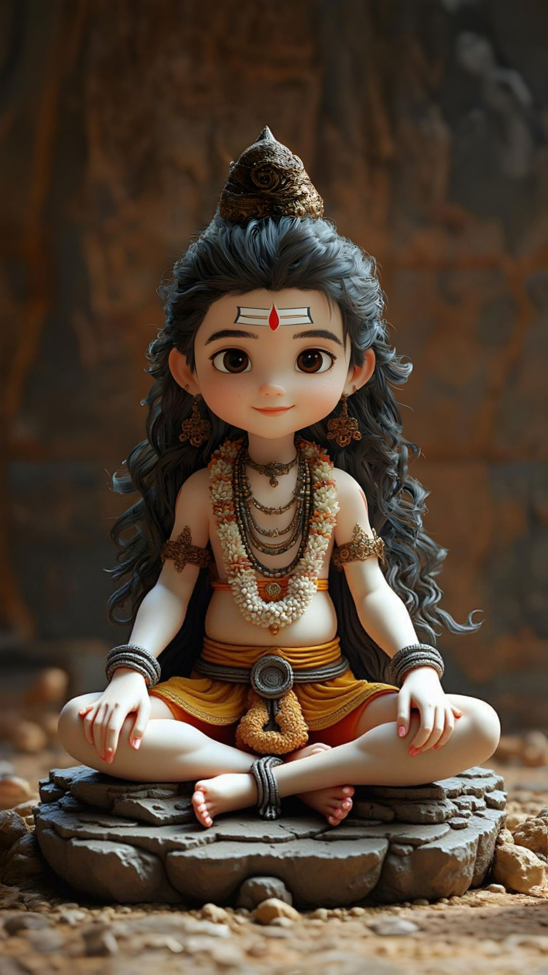 Adorable baby Shiva sits in meditation