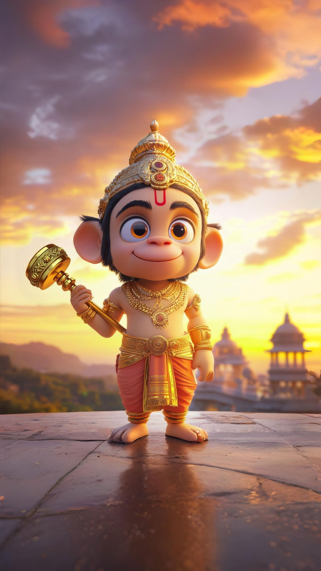 Adorable Hanuman with golden mace