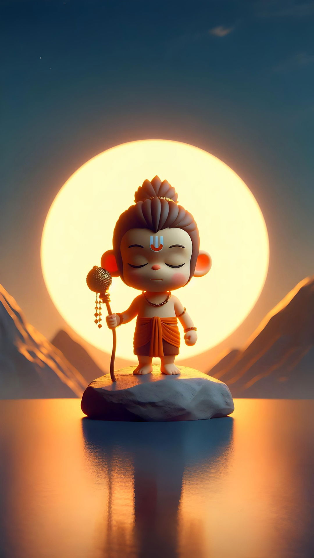 Cute Hanuman greets the sunrise.