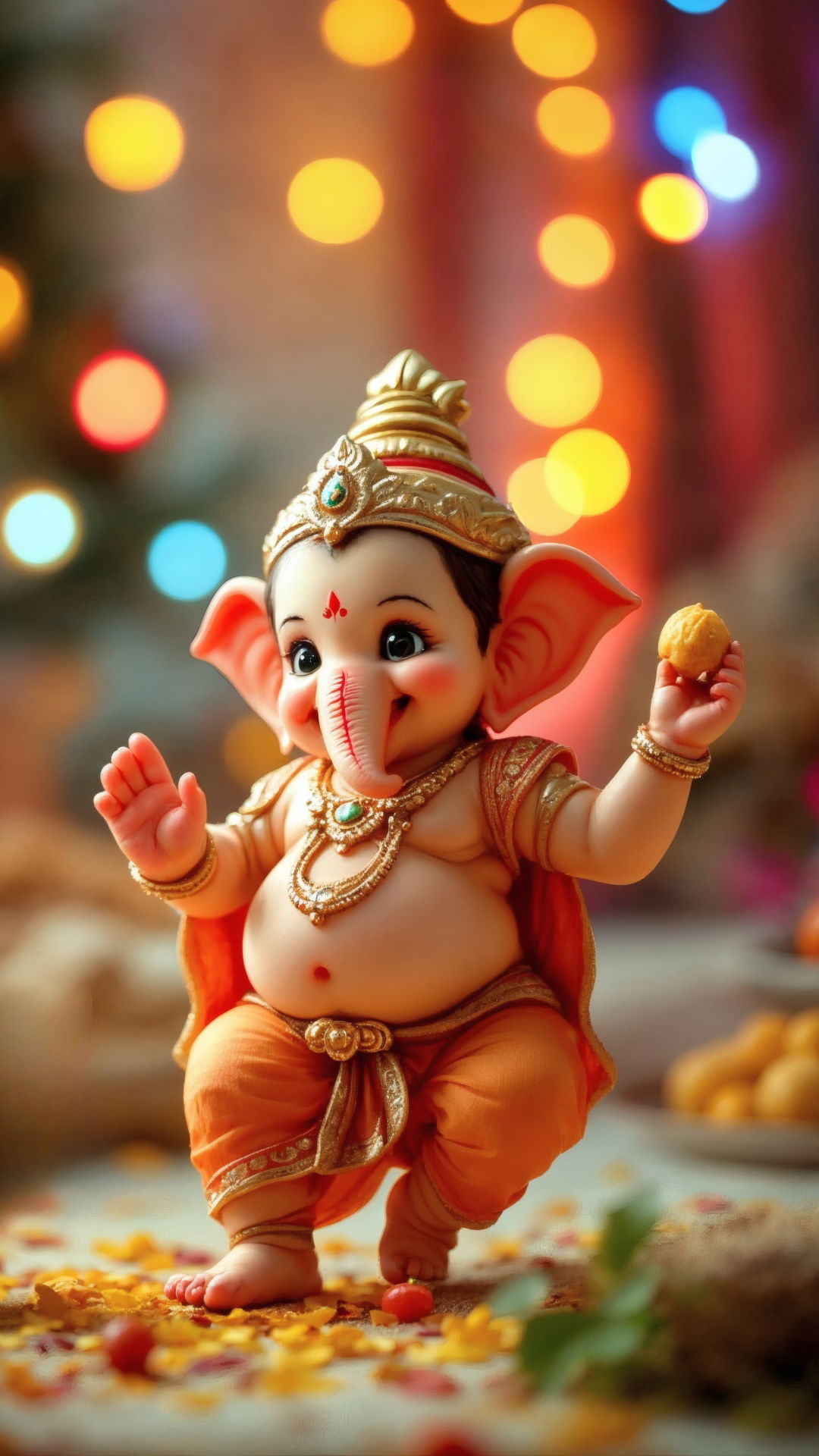 Playful Ganesha with a modak