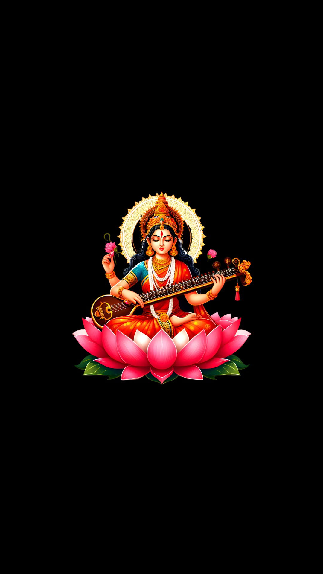 Saraswati playing the Veena on a lotus