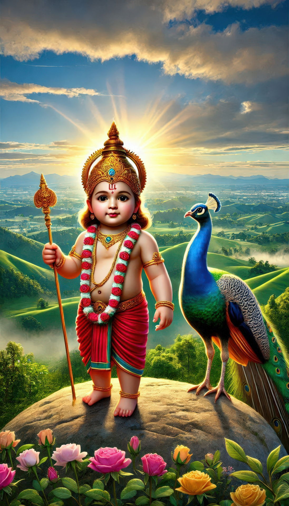 Baby Murugan with peacock and vel